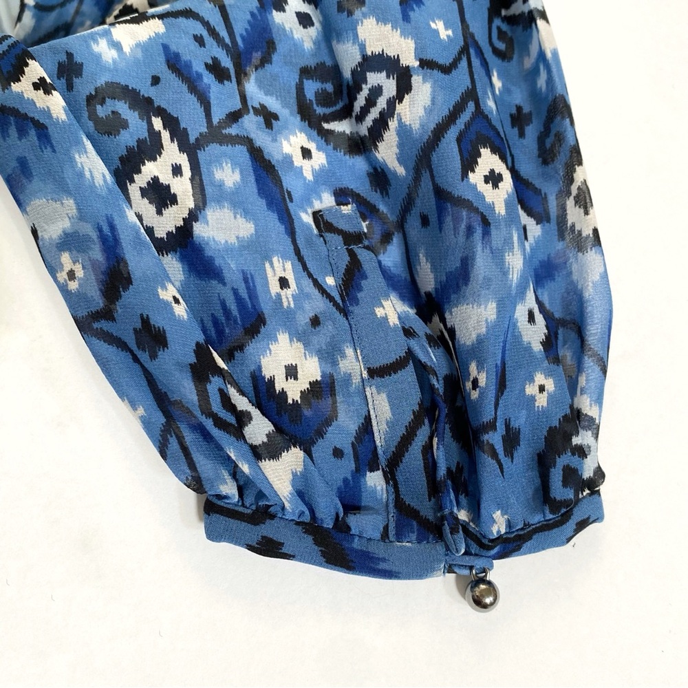 VERONICA BEARD BLUE WHITE CABO BOHO PAISLEY SHEER SILK BLOUSE LONG SLEEVE TOP - Picture 10 of 14